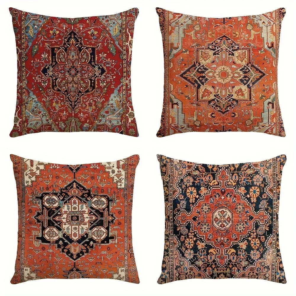 taies d'oreiller géométriques vintage rouge noir beige 45x45cm polyester adhésif decoration maison