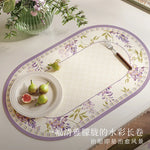 tapis table violet vert beige fleurs feuilles bordure rayée classique floral resistant pvc 30x50cm