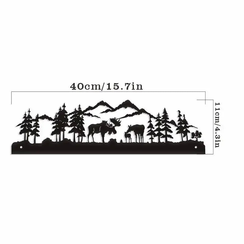 décoration murale silhouette animaux cerf arbre montagne noire moderne minimaliste artística maison