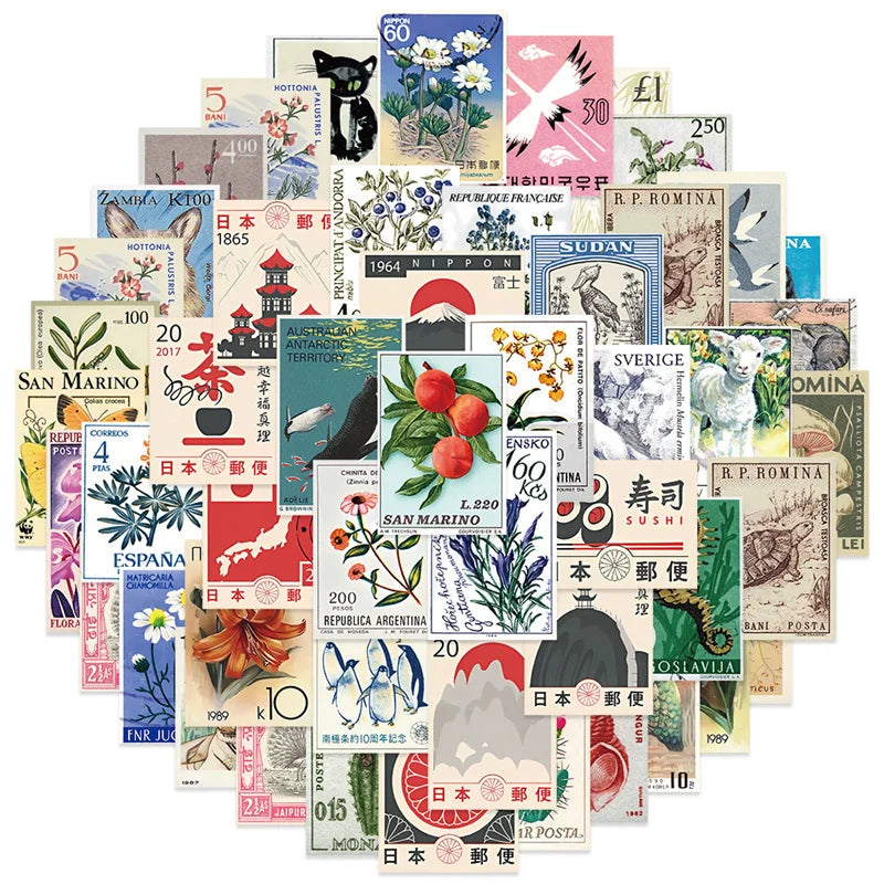 tasses blancs illustrées timbres classiques 50 pièces collection vintage étanche autonomes