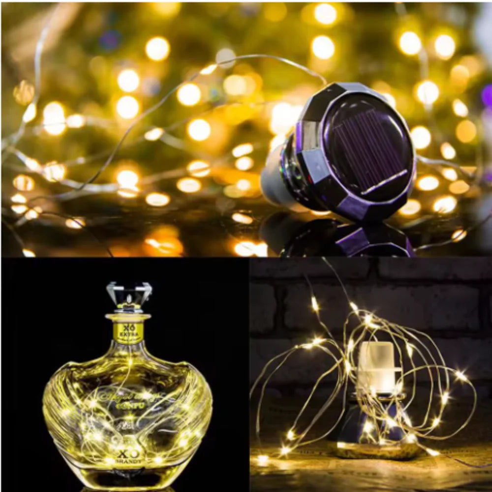guirlandes lumineuses solaires bouteilles décoratives led multicolore extérieures festives jardin bar