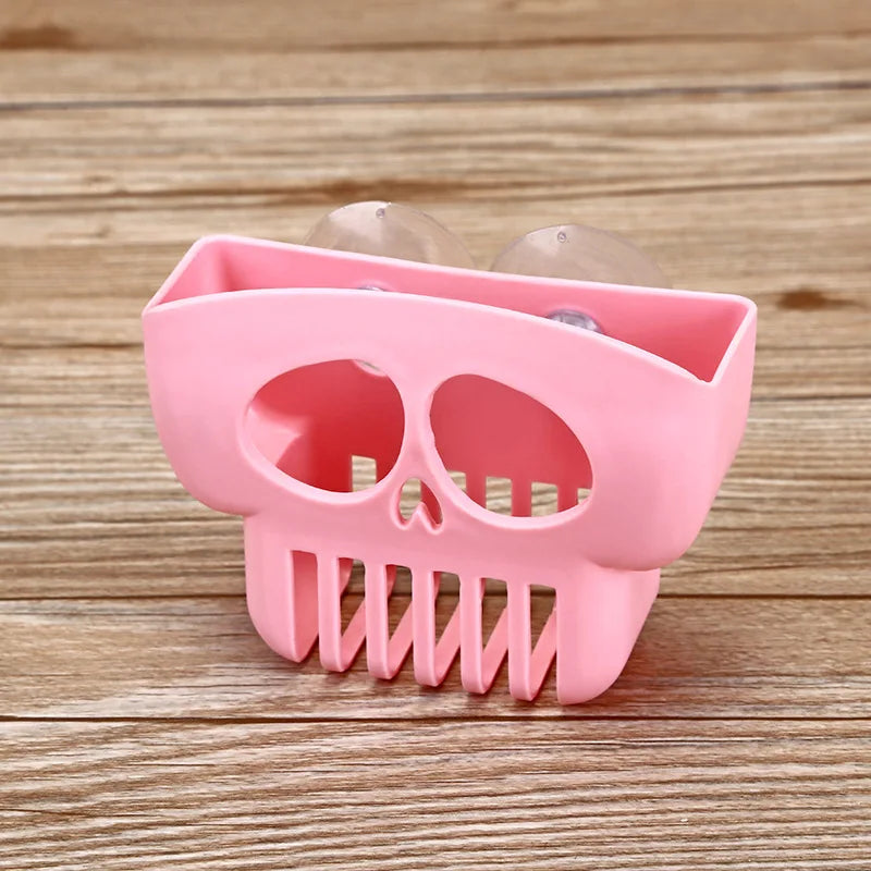 porte savon crâne stylisé rose vert pastel adhésif moderne humoristique savon brosse tasse