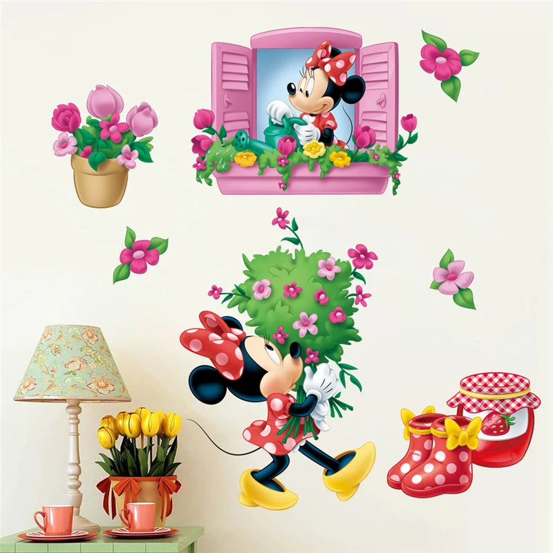 autocollant mural mickey minnie mouse dessin animé décoration chambre enfant sticker mur décoratif pvc
