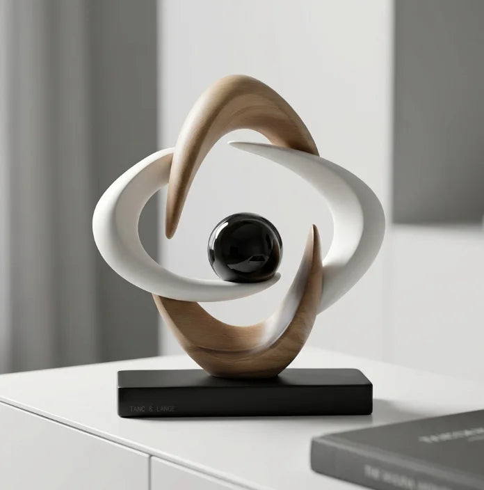 sculpture moderne résine abstraite couleur beige blanc noir ornement décoration intérieure unique minimaliste