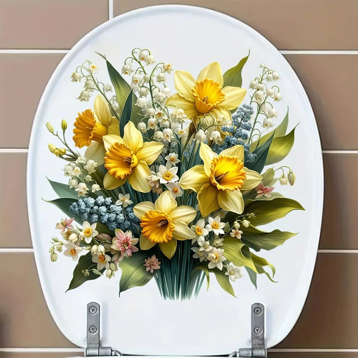 sticker mural adhésif bouquet fleurs jaunes roses classique salle bains moderne pvc floral