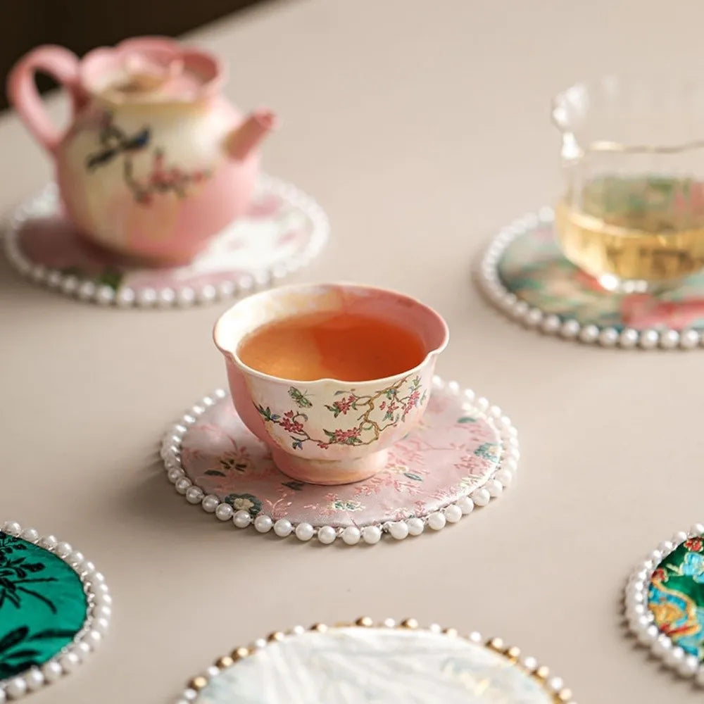 coasters violets roses verts blancs paisley floral adhésif vintage élégants table