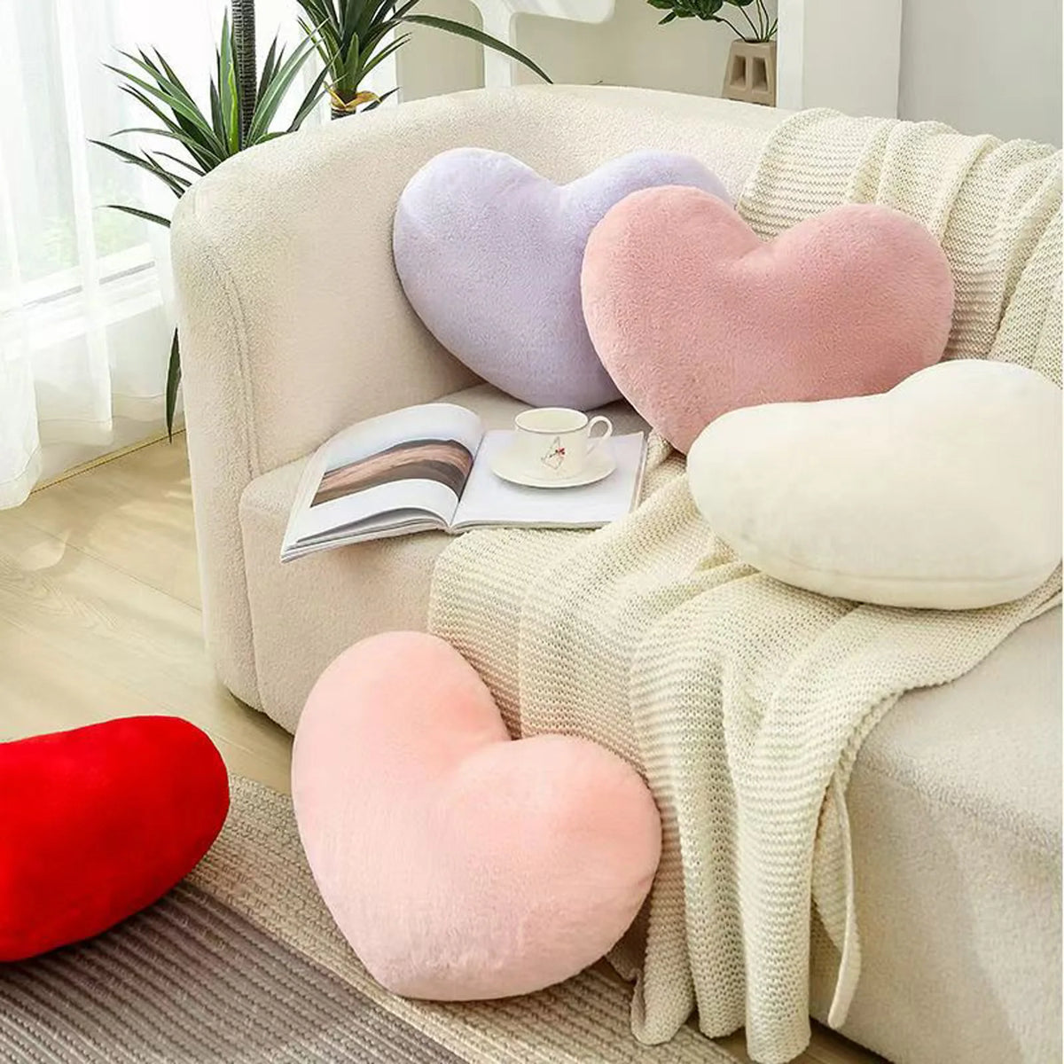 coussin cœur forme oblong couleur rouge rose blanc violet moderne doux fourré lit canapé