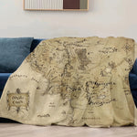 couverture vintage carte terre milieu seigneur anneaux 130x150cm polyester beigeclair lignesnoires