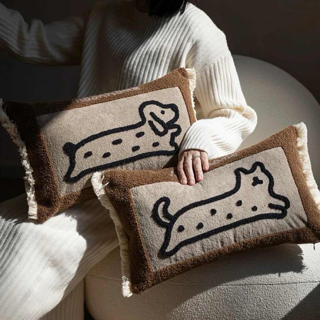 housse coussin brodée porc chien animaux motifs doux lit polyester coton respectueux environnement christmas