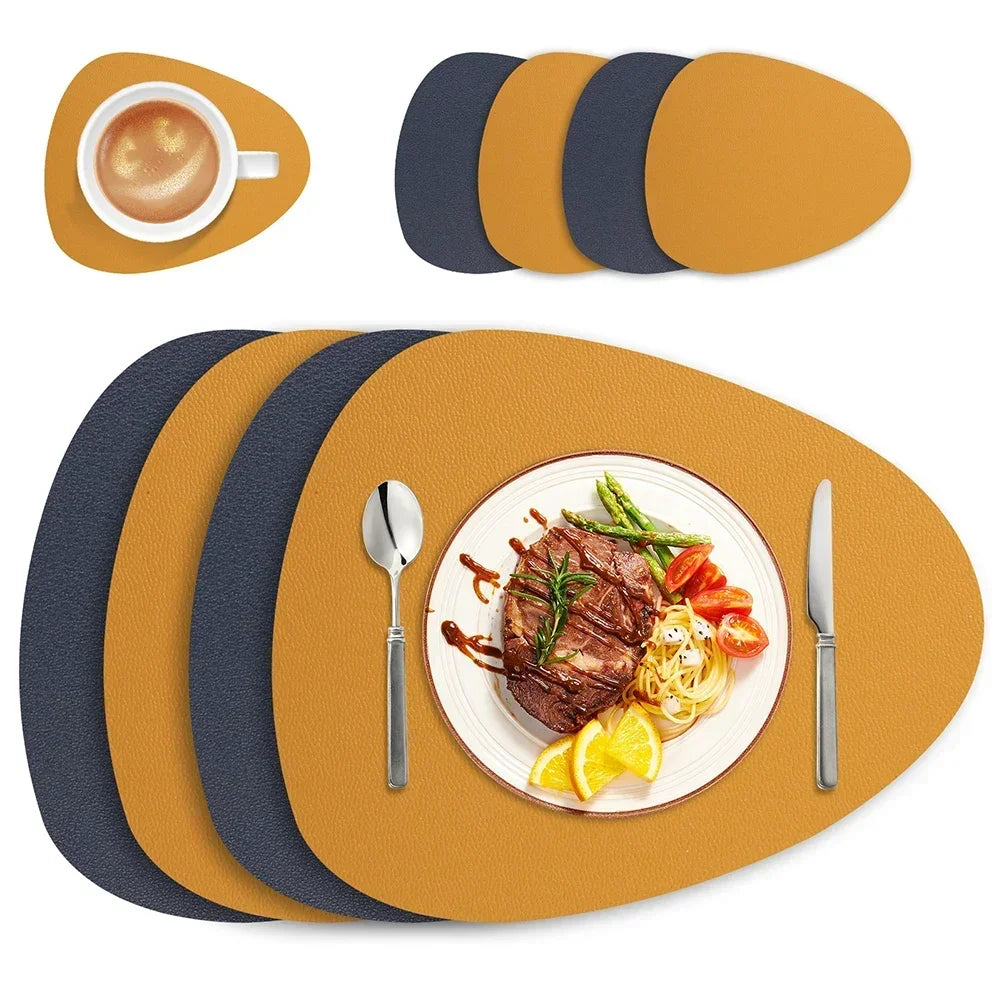 tapis table modernes jaune bleu marine imperméables résistants chaleur essuyables doubles faces set