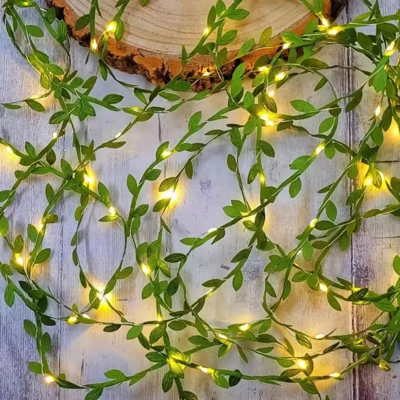 feuilles vertes led guirlande decoration murale boheme 78cm 196cm 393cm 50led 100led festive