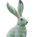 statue lapin résine vert patiné texture grungy jardin décoratif rustic artisanal