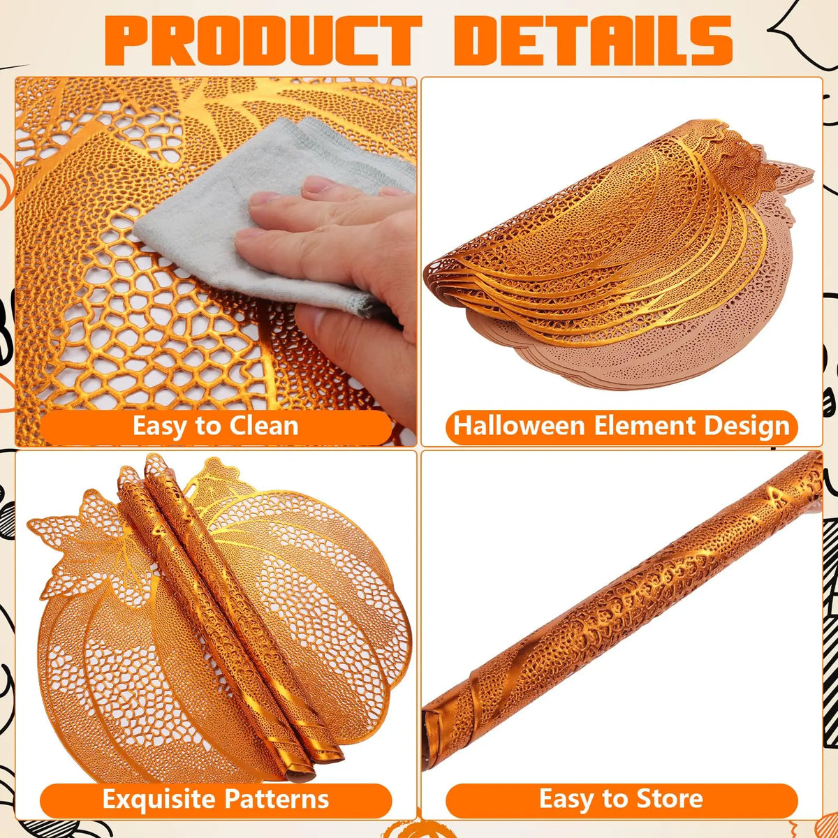 dessous plat citrouille orange automne halloween feuilles nervures réutilisable lavable transparent déco table
