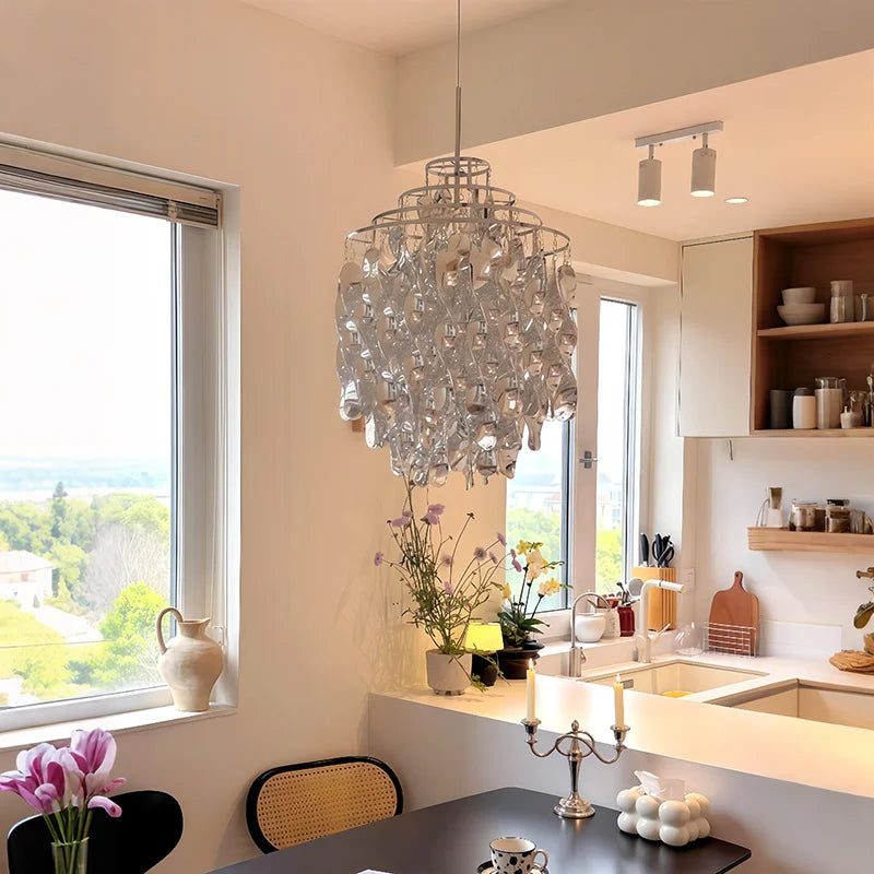 suspension lumineuse moderne transparente forme organique 3000k 4500k 6000k chambre salon restaurant