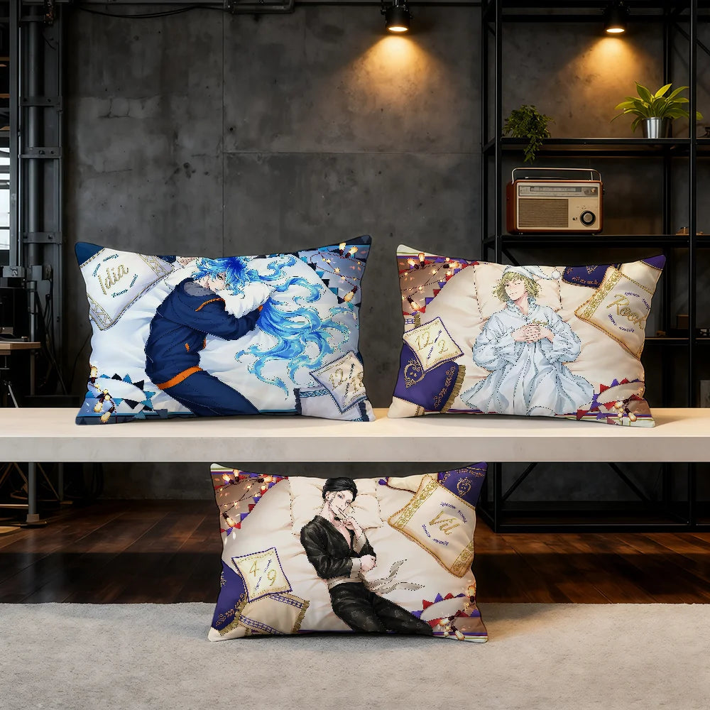 housse coussin imprimé anime personnages bleu blanc moderne double face