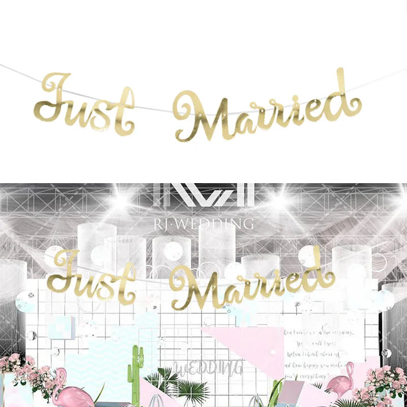 guirlande mariage just married bannières lettres cœur blanc rouge décoration anniversaire événement