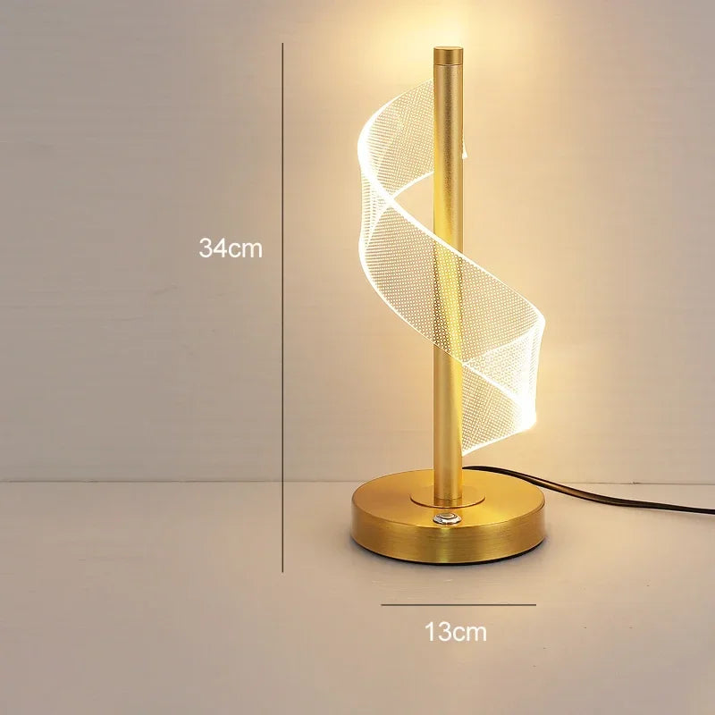 lampe table or spirale transparent moderne interrupteur tactile 34cm base plate