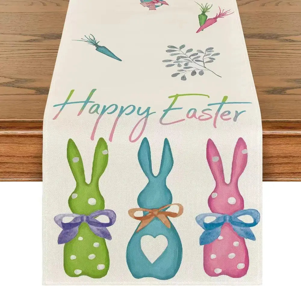 table pâques lapins fleurs happy easter multicolore rectangulaire festive imperméable polyester déco festive