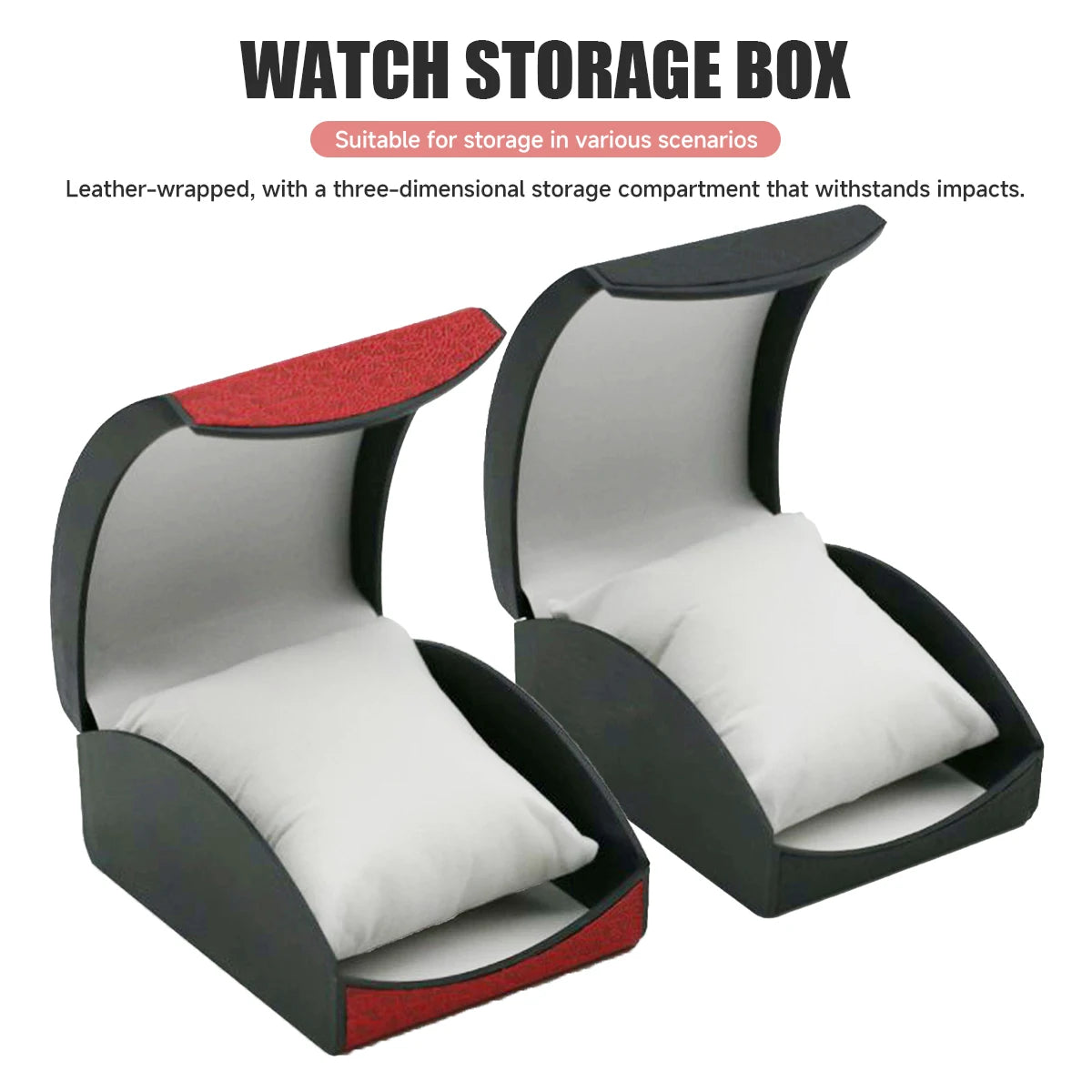 boîte rangement montres simili cuir noir blanc rouge moderne coussin mousse elastic