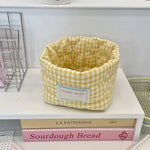 panier rangement tissu carreaux blancs bleu rose jaune vintage utilisation multiple portable opacité