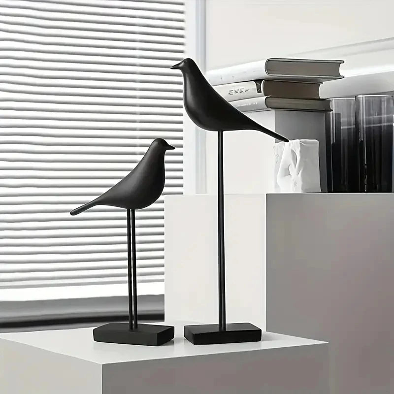 statue oiseau résine noir blanc minimaliste décoration intérieure animal compagnie moderne sculpture