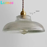 lampe suspendue vintage rétro dorée transparente rayures horizontales câble torsadé ampoule inclusion