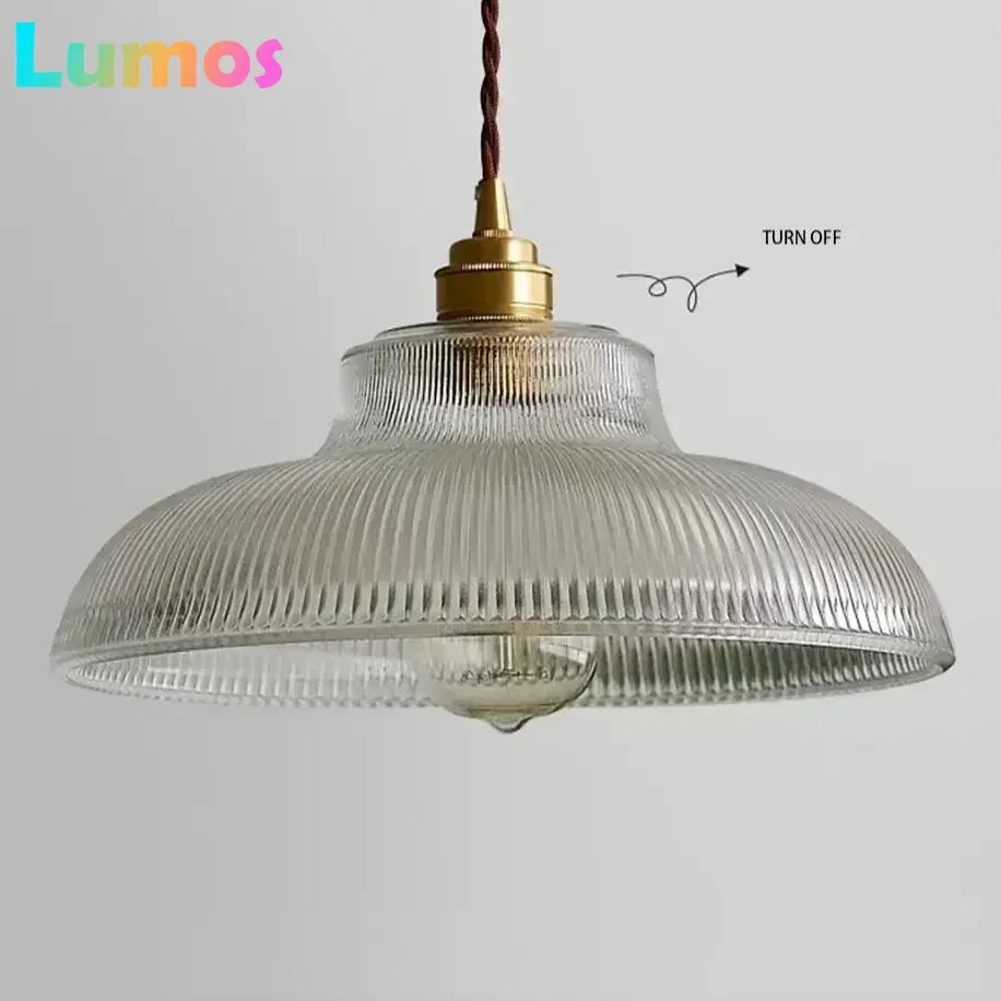 lampe suspendue vintage rétro dorée transparente rayures horizontales câble torsadé ampoule inclusion