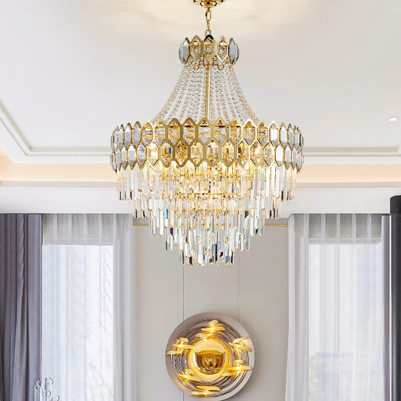 lustre cristal doré transparent classique encastrée led h71cm d60cm