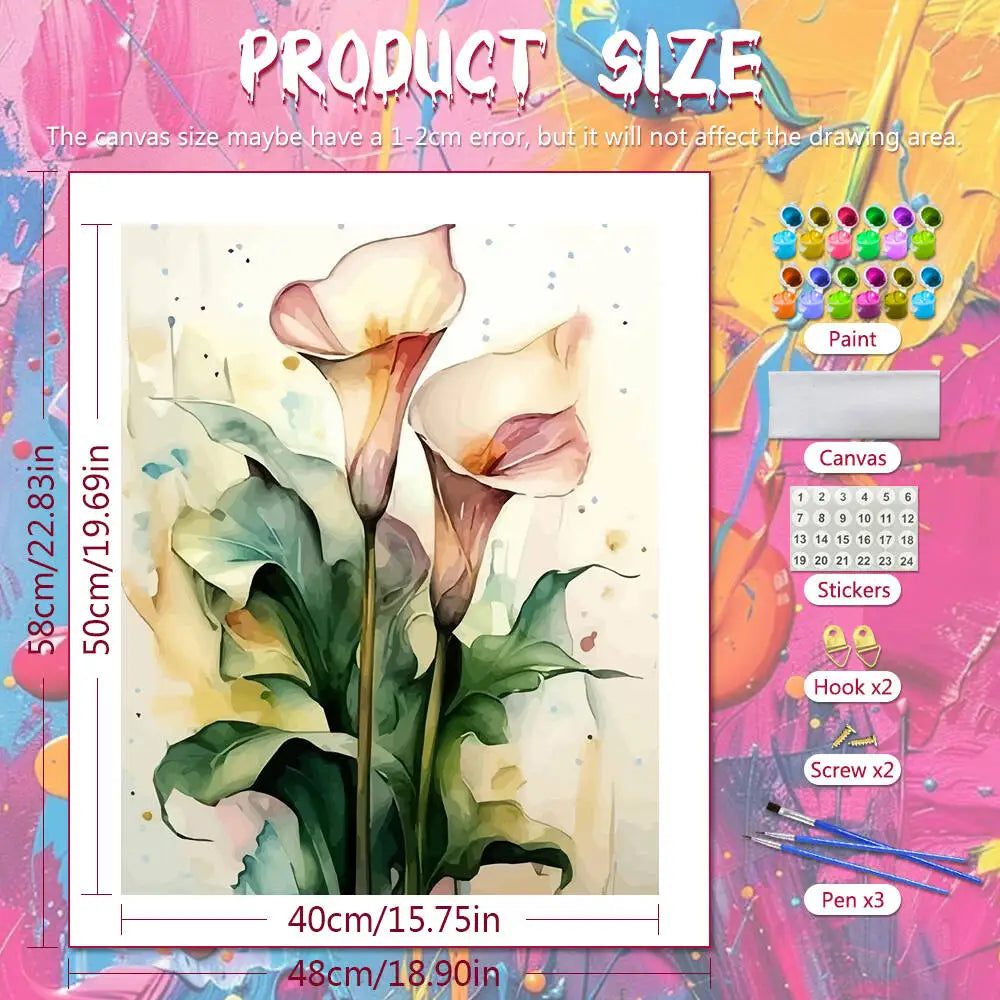 toile peinte fleurs calla moderne acrylique peinture l'aquarelle kit coloriage numéros decoration maison halloween