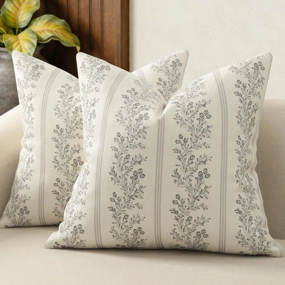 taies d'oreiller motif floral blanc gris decoration maison polyester opaques classique farmhouse 18x18 pouces