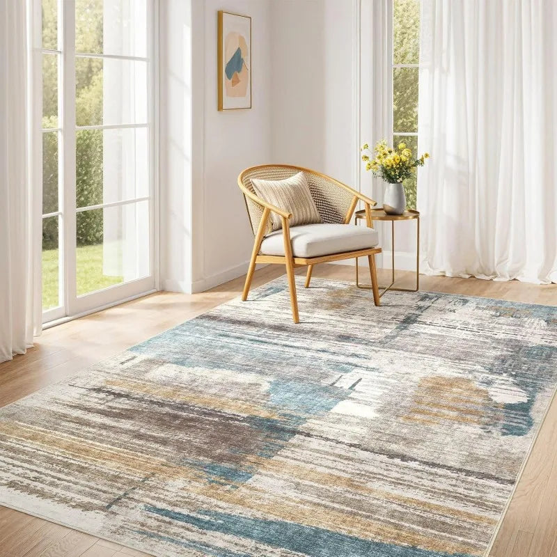 tapis abstrait moderne géométrique gris beige bleu noir horizontal vertical salon chambreextérieur