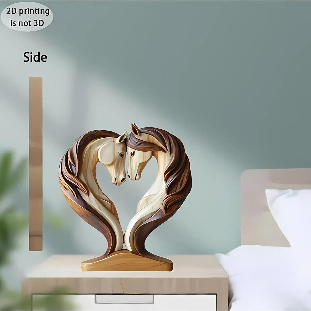 ornement décoration table chevaux forme cœur sculpture métal beige marron artistique moderne