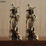 statuette sorcier bronze doré détails métalliques artisanal rétro chapeau pointu balai chat robe décoration