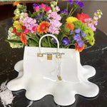 vase resine moderne sac birkin rose vif blanc doré élégant brillant 28cm