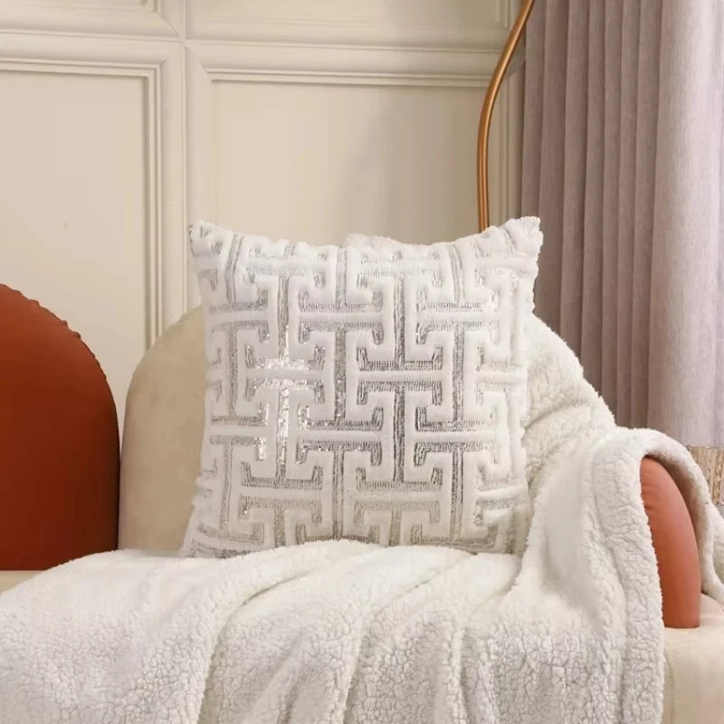 housse coussin géométrique doré moderne 100 polyester 30x50 45x45 blanc or décoration chambre voiture