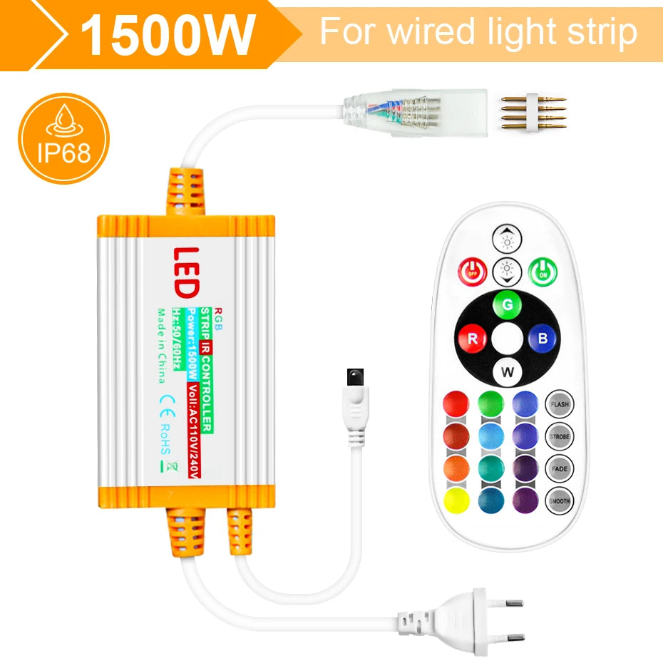 contrôleur led ip68 étanche 1500w rgb télécommande ir moderne connecteurs dorés câbles blancs