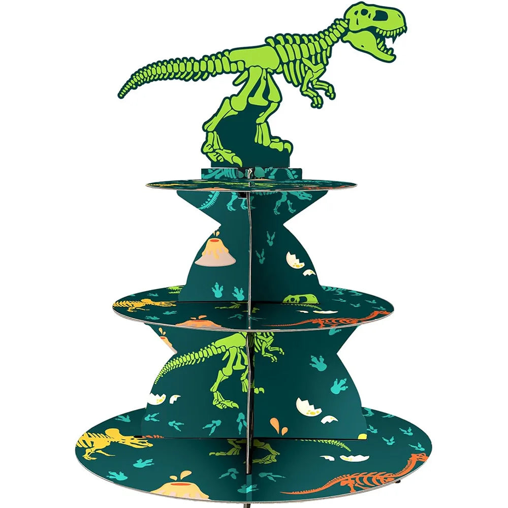 supports cupcakes dinosaures feuilles vert gris anniversaire jungle enfant thème jurassique festive occasionnels