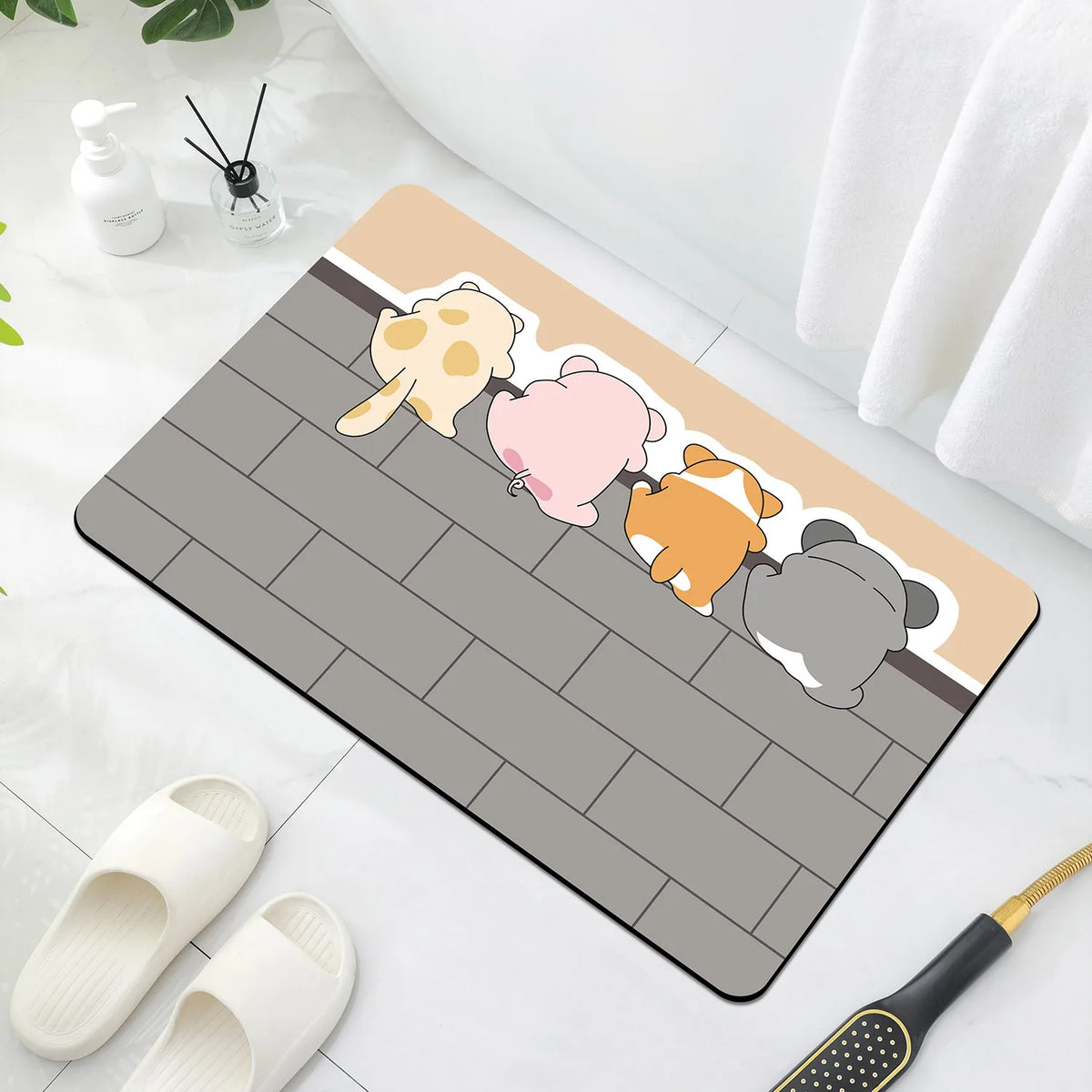 tapis sol antidérapant imperméable adhésif dessins animaux moderne beige gris marron bleu