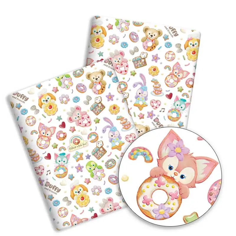 papier cadeau dessins animés ours lapins chats blanc noir rose clair beige