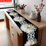chinois moderne élégant chemin table imprimé fleurs blanches motifs géométriques polyester opaque