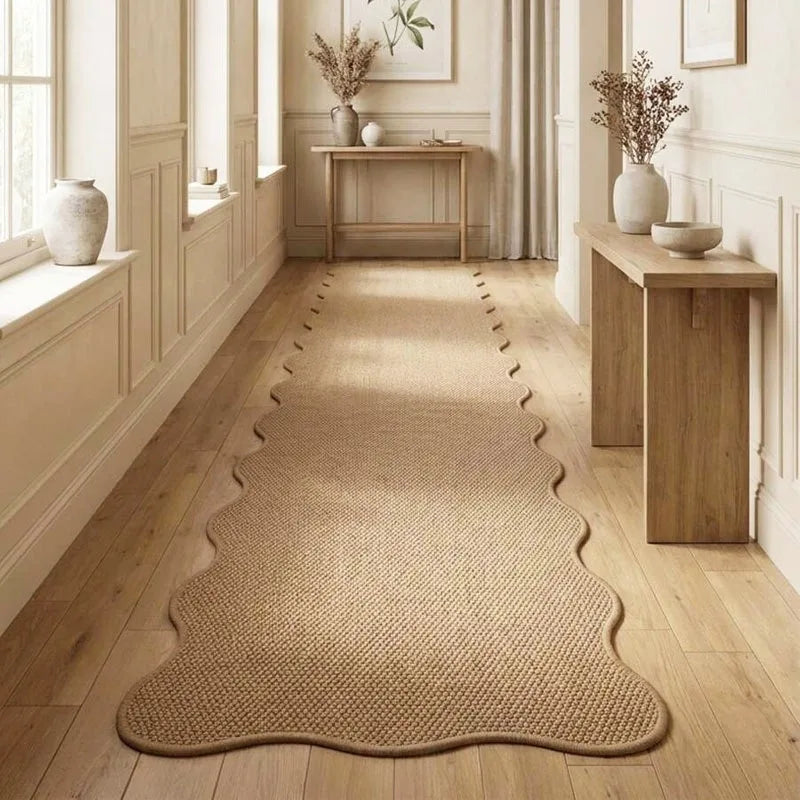 tapis moderne beige gris salon chambre prière extérieur antidérapant facile nettoyer texture tissée géométrique