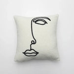 coussin abstrait brodé visages blanc moderne nordique 45x45cm decoration canapé chaise véhicule