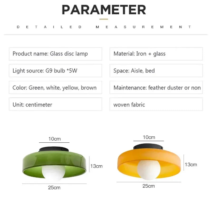 lampe moderne blanc vert jaune marron rond translucide adhésif ampoule G9 5W 25cm