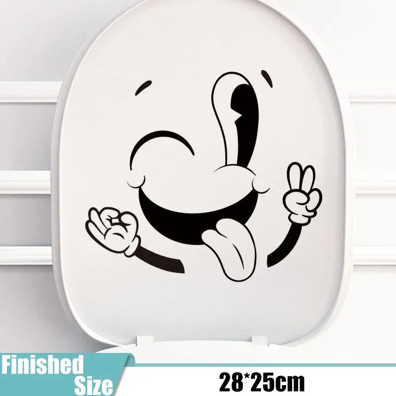 sticker autocollant visage souriant dessin animé noir salle bains décoration murale étanche pvc
