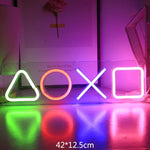 décoration lumineuse led symboles playstation manette jeu couleurs variées gaming moderne