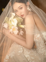 voile mariage blanc dentelle broderie florale élégant invisible off white polyestère femme