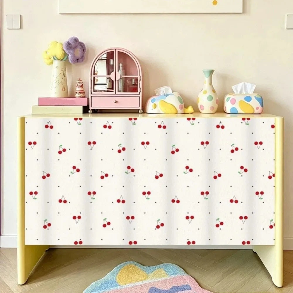 rideau cuisine moderne rayures rubans cerises coeurs blanc rouge bleuclair transparent opacité