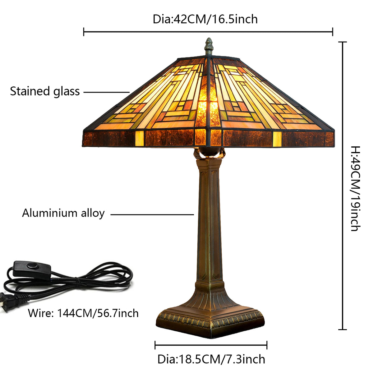 lampe table vitrail tiffany mosaïque géométrique marron décor salon chambre
