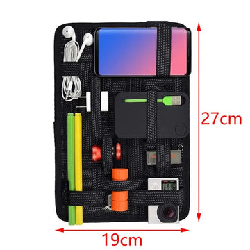 pochette organisatrice tissu noir moderne velcro compartiments smartphone câbles écouteursstylo