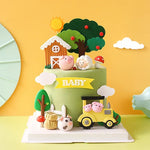 décoration gâteau anniversaire enfant porc mouton maison arbre champignon nuages train vert rouge